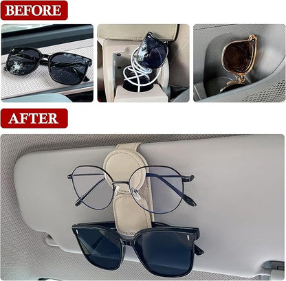 KIWEN Sunglasses Holder for Car Visor, Magnetic Leather Sunglass Eyeglass Hanger Clip for Car Sun Visor Accessories (1, Beige)