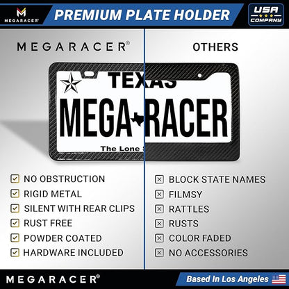 Premium Slim Carbon Fiber Design License Plate Frame – 1 Pack, Rust-Free Stainless Steel & Rattle-Free, Street Legal, Universal with Screw Caps Cover, Thin Metal Front or Rear Car Tag Holders for Men