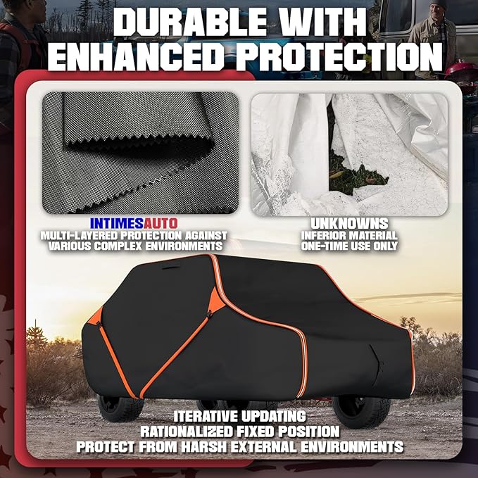 153 Inch UTV Cover for Polaris Ranger Crew RZR General 4, Can-Am Defender Maverick Commander Max, Yamaha Wolverine Viking, Kawasaki Mule Pro, Black 600D Cover Protection for 4-6 Seater UTV