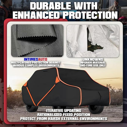 153 Inch UTV Cover for Polaris Ranger Crew RZR General 4, Can-Am Defender Maverick Commander Max, Yamaha Wolverine Viking, Kawasaki Mule Pro, Black 600D Cover Protection for 4-6 Seater UTV