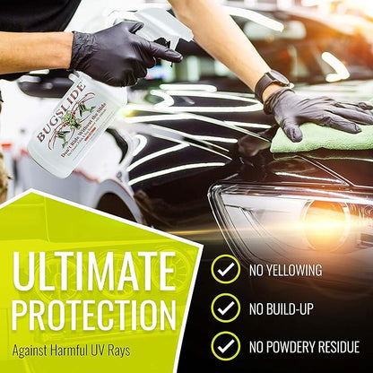 BugSlide 32 Oz Car Detailing Kit with Microfiber Towel – Exterior or Interior Car Cleaner and Waterless Detailer Spray – Clean, Polish, Shine, and Degrease, Never Wax Again – Easy to Use