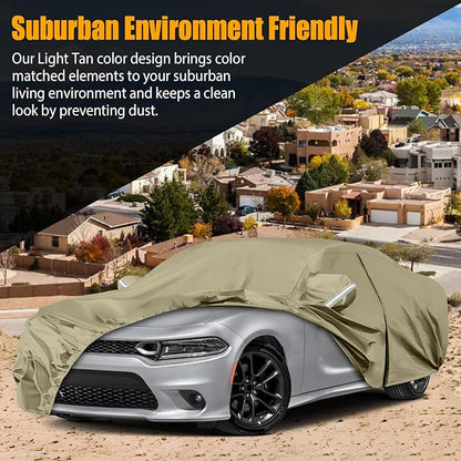 Waterproof Car Covers Replace for 2006-2025 Dodge Charger/Chrysler 300 300C, Multilayer Heavy Duty with Cotton Liner All Weather Car Cover with Zipper Door, Windproof Bands for Snow Rain Protection