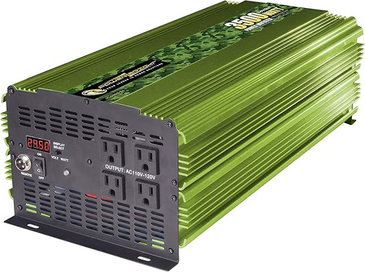 3500 Watt Power Inverter, Easy to Install DC 24V to 120V AC Car Inverter w/Four AC Outlets, LCD Digital Display & Wireless Remote Control - CE Approved