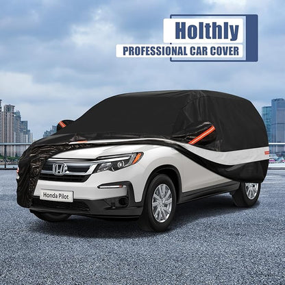 10 Layers SUV Car Cover Custom Fit for Honda Pilot (2008-2025) Waterproof All Weather for Automobiles, Outdoor Full Cover Sun UV Rain Protection with Cotton.Black
