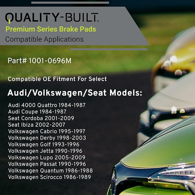 Premium Semi-Metallic Front Brake Pads (1001-0696M) Compatible with 1984-2009 Audi/Volkswagen (4000 Quattro/Cabrio/Cordoba/Coupe/Derby/Golf/Ibiza/Jetta/Passat & More)