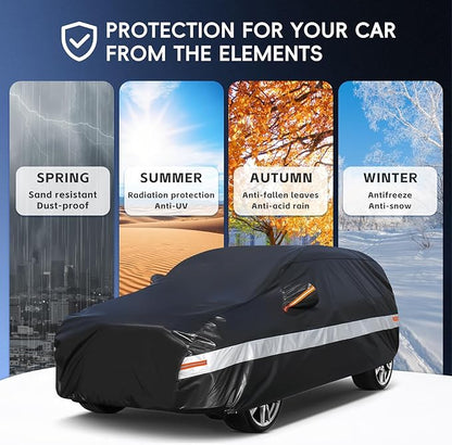 10 Layers SUV Car Cover Custom Fit for Hyundai Santa Fe (2006-2024) Waterproof All Weather for Automobiles, Outdoor Full Cover Rain Sun UV Protection with Cotton.Black