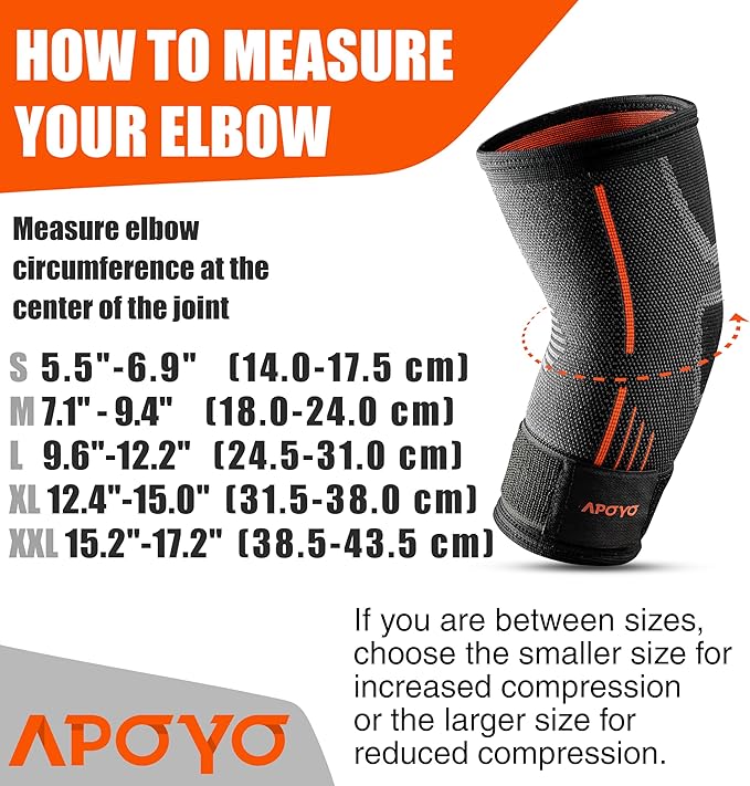 APOYO Elbow Brace for Tendonitis and Tennis Elbow, (Pair) Compression Sleeve for Arthritis, Workouts, Reduce Joint Pain During Fitness Activity (Medium)