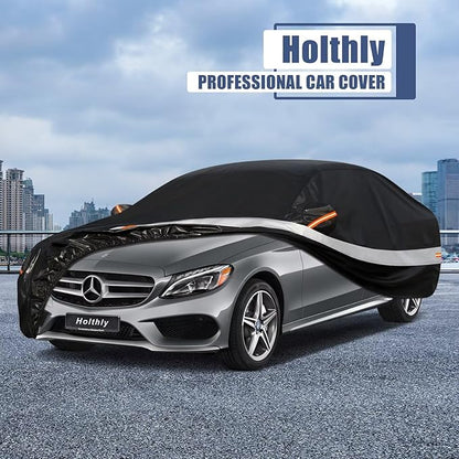 10 Layers Car Cover Custom Fit for Mercedes Benz C Class C250 C300 C43 C63 (1993-2025), Waterproof All Weather for Automobiles, Outdoor Full Cover Sun Dust Rain Protection with Cotton. Black
