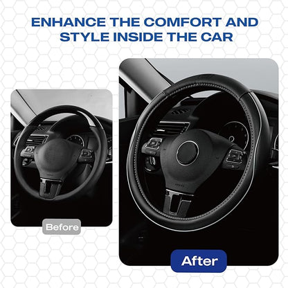 Skechers Memory Foam Steering Wheel Cover,Piping Microfiber Leather Steering Wheel Cover Sporty Universal Fit 14" 1/2-15" Car Wheel Protector for Men Women Fit Suvs,Vans,Sedans,Car,Trucks,Gray