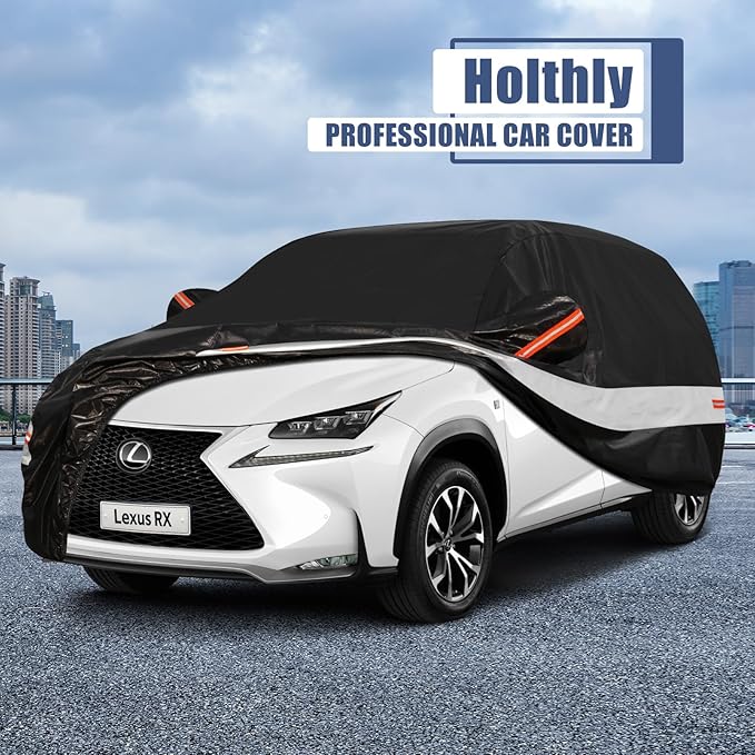 10 Layers SUV Car Cover Custom Fit for Lexus RX350 RX450 RX500(2015-2024) Waterproof All Weather for Automobiles, Outdoor Full Cover Sun UV Rain Protection with Cotton.Black