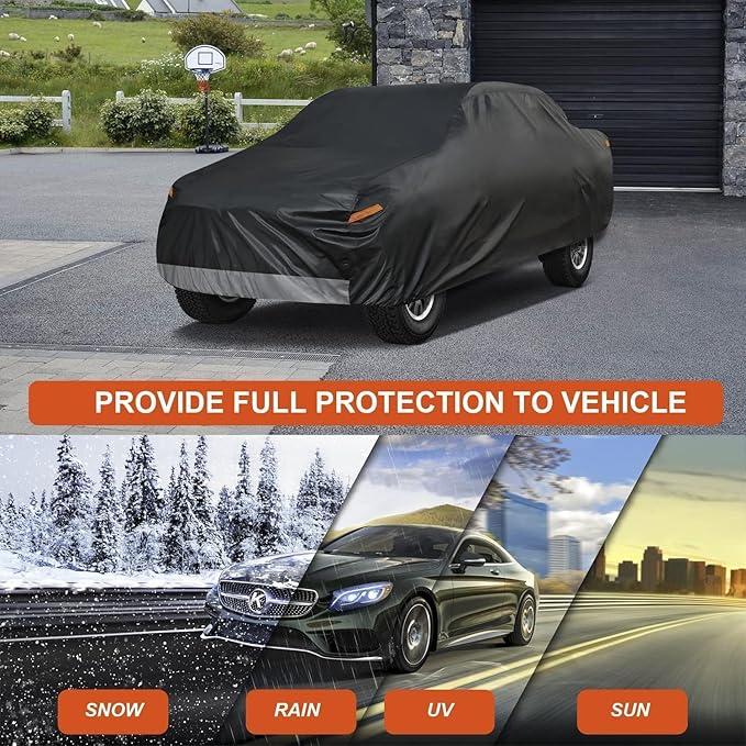 Kayme 7 Layers Truck Cover Waterproof All Weather, Heavy Duty Outdoor Pickup Cover Sun Rain Uv Protection, Universal Fit (Length Up to 220 inch) M+.Black