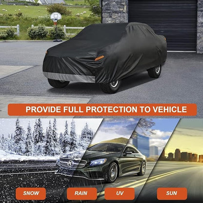 Kayme 7 Layers Truck Cover Waterproof All Weather, Heavy Duty Outdoor Pickup Cover Sun Rain Uv Protection, Universal Fit (Length Up to 220 inch) M+.Black