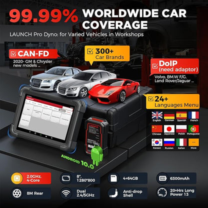 LAUNCH X431 PRO Dyno 2025 Upgrade Bidirectional Scan Tool for 99.99% of Cars, ECU Coding, Active Tests, 38+ Services, All System Diagnostic Scanner, CAN-FD & DoIP, FCA AutoAuth, 2 Years Free Update