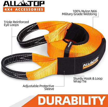 ALL-TOP Recovery Snatch Strap, 3in x 20ft - 35000Lbs, Heavy Duty 100% Nylon Kinetic Towing Recovery Strap with 22% Elongation & Reinforced Loops