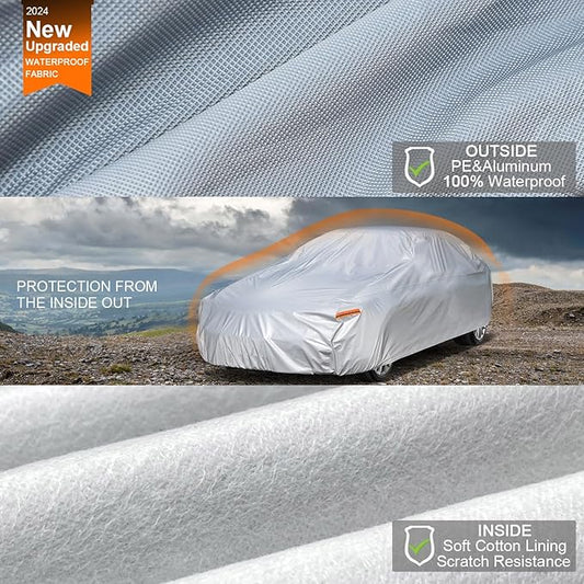 Kayme 6 Layers Car Cover Waterproof All Weather for Automobiles, Outdoor Full Cover Sun UV Snow Protection, Universal Fit for Ford Shelby, Chevy Camaro/Corvette, Lexus RC LC, Etc. (186-193 inch).