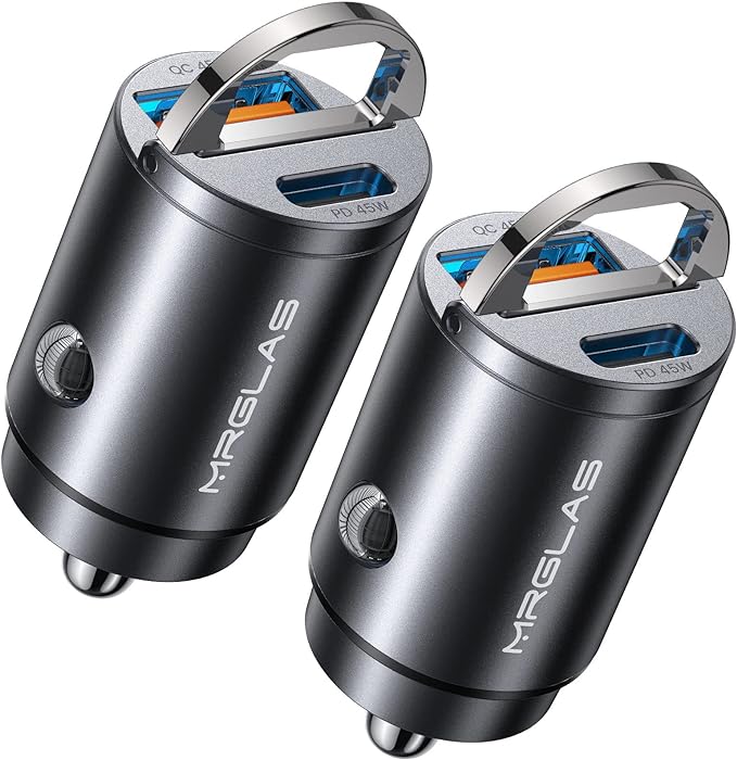MRGLAS 2-Pack 90W USB C Car Charger,[Super Mini Metal] Car Charger Fast Charging Adapter PD+QC3.0 Dual Port Type C Car Cigarette Lighter USB Compatible iPhone 16 15 14 Pro Max iPad Samsung S25