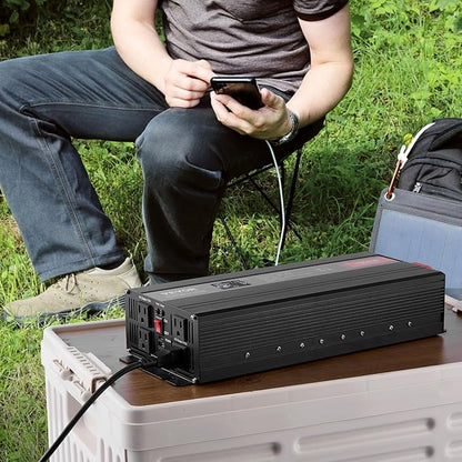 VEVOR Pure Sine Wave Inverter, 3000 Watt, DC 12V to AC 120V Power Inverter with 2 AC Outlets 2 USB Port 1 Type-C Port, LCD Display and Remote Controller for Large Home Appliances, CE FCC Certified