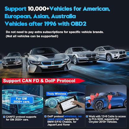 XTOOL D7W OBD2 Scanner Diagnostic Tool: 2025 Wireless Ver. of D7/D7S/D7BT, Bidirectional Scan Tool with ALL System Diagnostic, PMI, ECU Coding, 39+ Resets, 3-Year Updates, CAN FD/DoIP, Scanner for Car