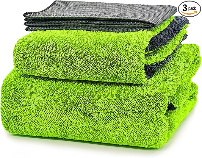 3 Pack Microfiber Towels for Car Detailing, 28" x 36" Extra Large Car Wash Drying Towels 16" x 16" Microfiber Edgeless No Scratches and Waffle Weave Absorbent Cloth for Truck, SUV