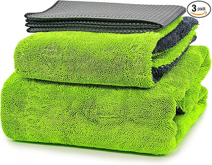 3 Pack Microfiber Towels for Car Detailing, 28" x 36" Extra Large Car Wash Drying Towels 16" x 16" Microfiber Edgeless No Scratches and Waffle Weave Absorbent Cloth for Truck, SUV