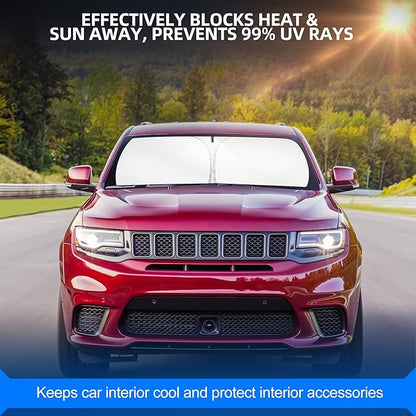 Windshield Sun Shade for Jeep Grand Cherokee 2011-2021 Foldable Sunshade Custom Fit Front Window Car Interior Accessories Protector Blocks UV Rays
