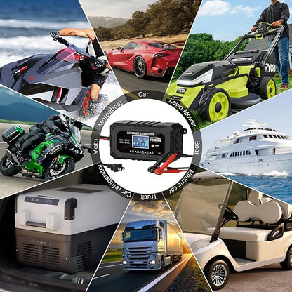 YONHAN 15-Amp Battery Charger LiFePO4 Trickle Car Battery Charger 12V 24V Fully-Automatic Smart Battery Chargers, Lead Acid Portable 9-Stage Smart Battery Maintainer with Temp Compensation(Black)