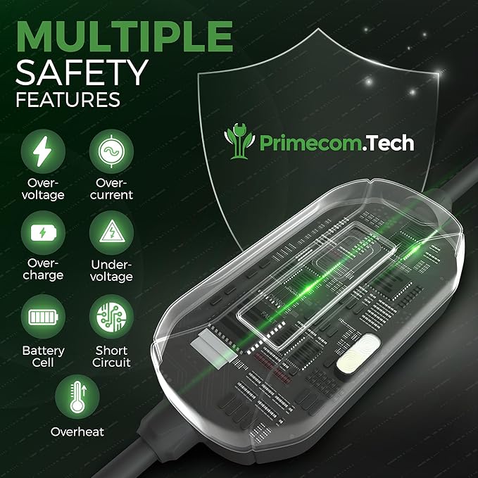 PRIMECOM Level 2 EV Charger 220/240V, 16A, 30ft & 50ft, Portable EVSE Electric Vehicle Charging Cable Compatible with Bolt Volt Leaf BMW i3 Fiat 500e Clarity NIRO Prius (10-30P, 50 Feet)