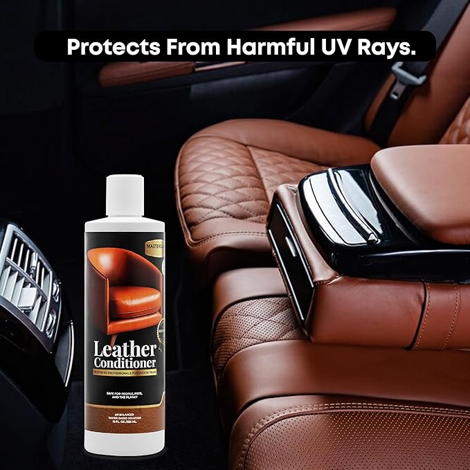 Water Based Solution Leather Conditioner - Car Interior, Furniture, Shoes, Boots, Couches, and Purses - Leather Restorer & Conditioner for Seats, Sofas, and More - 12 oz