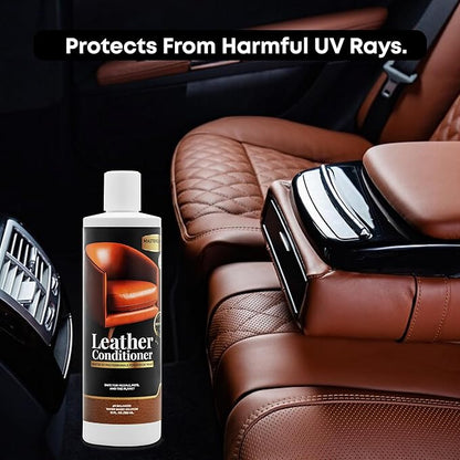 Water Based Solution Leather Conditioner - Car Interior, Furniture, Shoes, Boots, Couches, and Purses - Leather Restorer & Conditioner for Seats, Sofas, and More - 12 oz