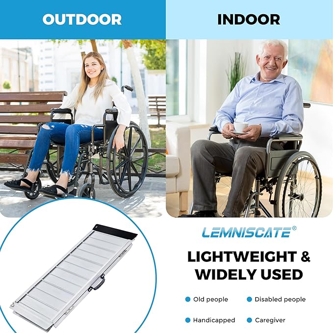 LEMNISCATE Wheelchair Ramp, 4FT Ramps for Wheelchairs for Home, Non-Skid Threshold Ramp for Doorways, Curbs, Foldable Aluminum Ramp, Portable Wheelchair Ramp for Home Steps, 48" L x 29" W