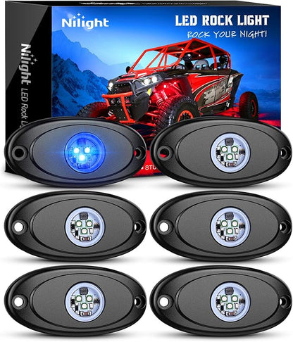 Nilight LED Rock Light Pods Waterproof Under Body Wheel Well Light Exterior Interior Lights for Car Truck Pickups ATV UTV SUV Motorcycle Boat, 6PCS Blue
