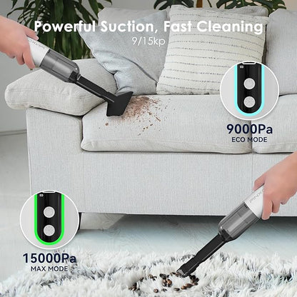 Mini Vacuum Cleaner Cordless 15000PA High Power,Handheld Car Vacuum, 5 in 1 Portable Vacuum for Car, Home & Pet Hair, Type-C Rechargeable, LED Display,Up to 30 Mins Runtime, Multi-Nozzles