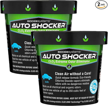 Auto Shocker Strong Car Odor Eliminator, Eco-Friendly ClO2 Odor Remover for Tough Odors in Vehicle Interiors, Up to 250 Cubic Feet (2-Pack)