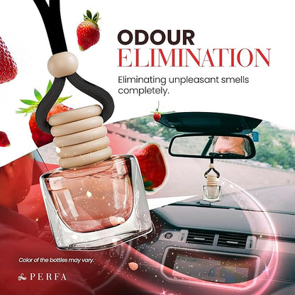 Car Air Fresheners for Women - Sweet Strawberry Fragrance | Pack of 2 Long Lasting Car Air Freshener | Odor Eliminator with Essential Oils | Car Air Freshener Vent Clip by Perfa