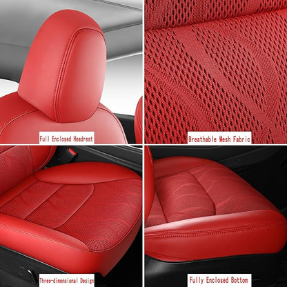 Tesla Model Y Seat Cover Full Set, Faux Leather Tesla Car Seat Cover, Perfect Suitable for Tesla Model Y 2020 2021 2022 2023 2024 2025 (Red)