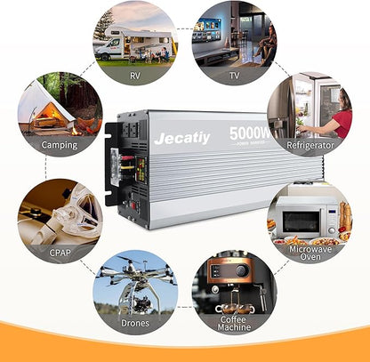 5000 Watt Pure Sine Wave Power Inverter DC 48V to 110V/120V AC Converter with 2 AC,5V 500mA USB Charging Ports, Car Solar Power Inverters with LCD Display for Home RV Truck
