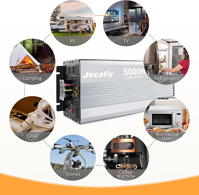 5000 Watt Pure Sine Wave Power Inverter DC 24V to 110V/120V AC Converter with 2 AC,5V 2.4A USB Charging Ports, Car Solar Power Inverters with LCD Display for Home RV Truck