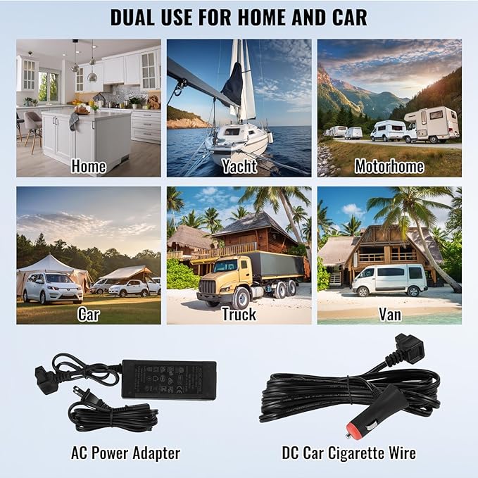 VEVOR NLS45, 12 Volt Car Refrigerator Fridge, 32 L Dual Zone Portable Freezer, -4℉-68℉ Adjustable Range, 12/24V DC and 100-240V AC Compressor Cooler for Outdoor, Camping, RV, Bule and grey
