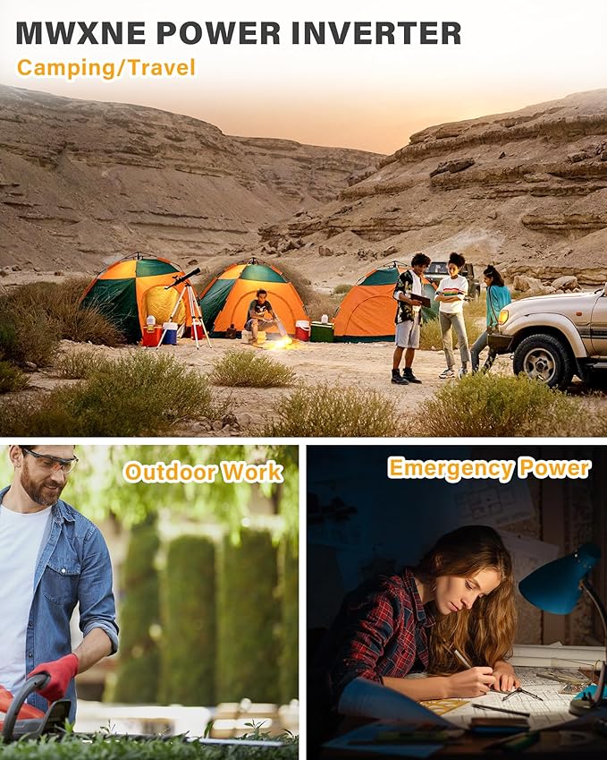 3000W Pure Sine Wave Inverter 24V DC to 110V 120V AC Converter for RV Truck Home Off-Grid Solar Power Inverter with Type-C PD30W/USB Port QC3.0 Quick Charging, 4 AC Outlets, Remote Control
