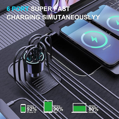 CHIPOFY 300W USB C Car Charger, 6 Ports (4 USB C + 2 USB A) - PD3.1 140W PPS 45W QC 60W Super Fast Charging Car Adapter for MacBook Laptop, iPhone 16 15 Pro Max, iPad, Galaxy S25/S24 Ultra etc