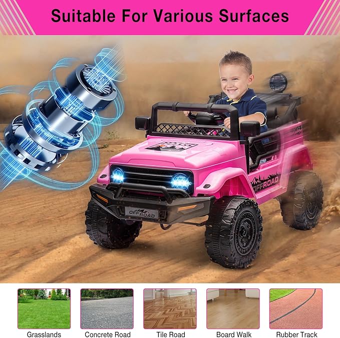 Garvee 12V Kids Ride On Truck Car with Remote Control - Electric Ride On Toys for Toddlers, Spring Suspension, 3 Speeds, LED Lights, Bluetooth Music & Parent Safety Brake