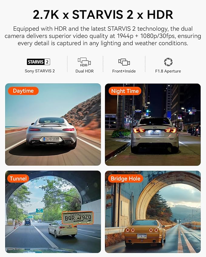 Vantrue N2X 2.7K Uber Dash Cam Front and Inside, 5G WiFi Dual Dash Camera for Car with HDR IR Night Vision, STARVIS 2, GPS, 2.5K/60FPS, LTE Support, 24/7 Parking Mode, Voice Control, Support 512GB Max