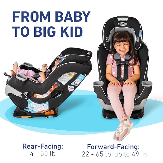 Graco Extend2Fit Convertible Baby Car Seat, Rear and Forward Facing, Adjustable Extension Panel for Extra Legroom, Gotham
