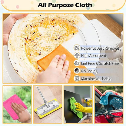 FIXSMITH Microfiber Cleaning Cloth, 50 Pack Cleaning Rags, Cleaning Towels for Housekeeping, Kitchen, Car, Lint-Free, Reusable Shop Towels with 5 Colors (Green/Blue/Yellow/Orange/Pink), 12"X12"