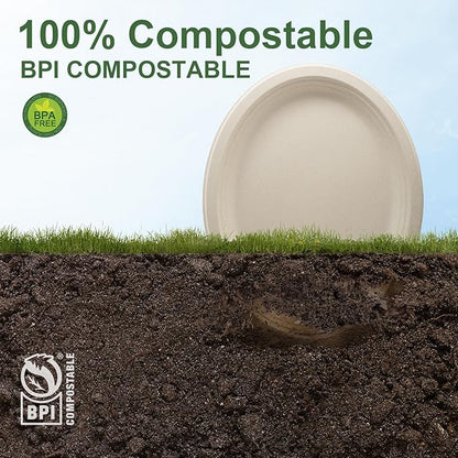 WELLIFE 100% Compostable Oval Paper Plates 12 Inch, 125-Pack Heavy Duty Paper Plates Bulk,Biodegradable Bagasse,Eco-Friendly Disposable Dinner Plate for BBQ,Picnic,Party (BPI Certified,Microwaveable)