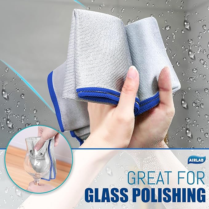 Streak Free Miracle Cleaning Cloth Easy Clean Pack of 8-12" x 16" Microfiber Dish Cloths Glass Polishing Lint Free for Kitchen Mirrors Wine Car