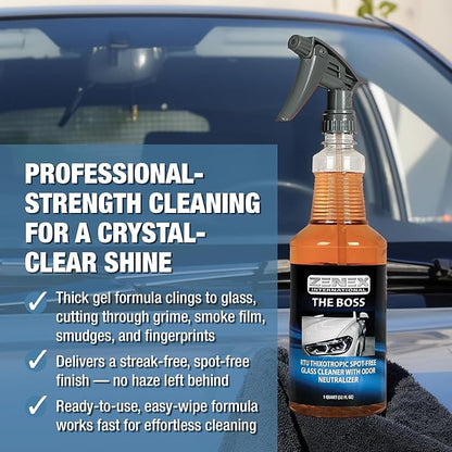 Zenex The Boss Glass Cleaner - Professional-grade Glass Cleaner | Removes Grime from Glass Surfaces - Mirrors, Windows, & More | Not For Tinted Glass | Spot-Free, Streak-Free Finish | 32 oz (2 Pack)