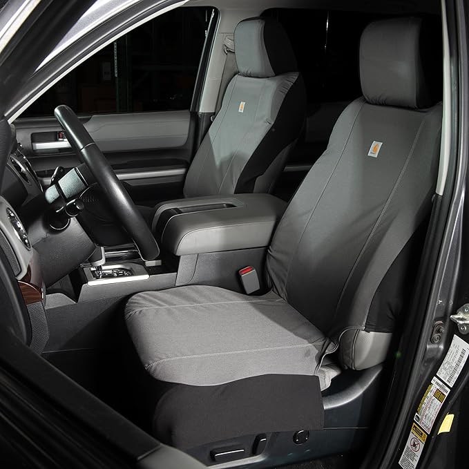 Carhartt Universal Nylon Duck Canvas Fitted Bucket Seat Cover, Durable Seat Protection with Rain Defender, Single, Gravel