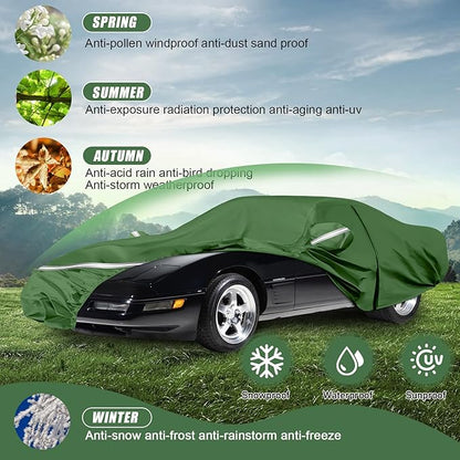 BOSSTONE Car Cover Custom Fit for Corvette C4 1984–1996, Waterproof All Weather for Automobiles Full Exterior Cover Rain Sun Snow Protector with Door Zipper (Green)