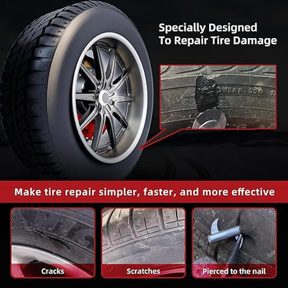 Tire Repair Glue 50ml, Rubber Cement Tire Repair, Tire Plug Glue, Tire Patch Glue Heavy Duty, Three Sizes Tire Repair Nail 9 Pcs, Sidewall Tire Repair Kit for Car, Motorcycle, Bike, Truck, Tractor